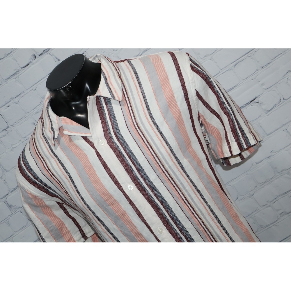 Express Shirt Mens XXL Multicolor Striped Linen Blend Short Sleeve Button Up